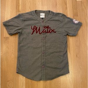 Matix Mens Gray Short Sleeve Baseball Style Button Down Embroidered Shirt /L